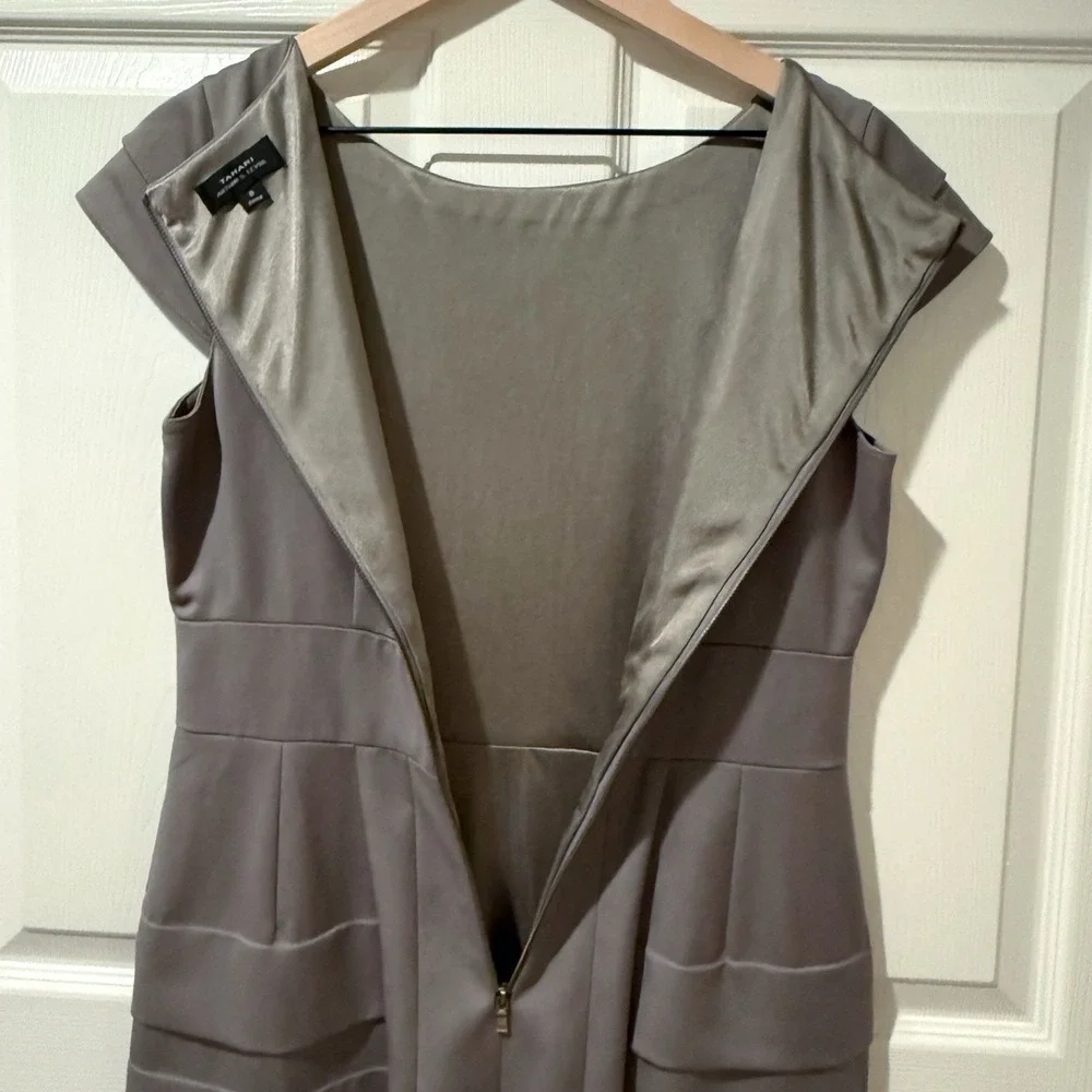 Tahari Arthur Levine Gray Layered Cap Sleeve Sheath Dress Career Minimal 8